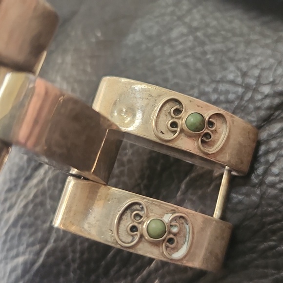 Vintage 1940-1950s Mexican Sterling Silver Turquiose Bracelet Jewelry - Picture 3 of 8